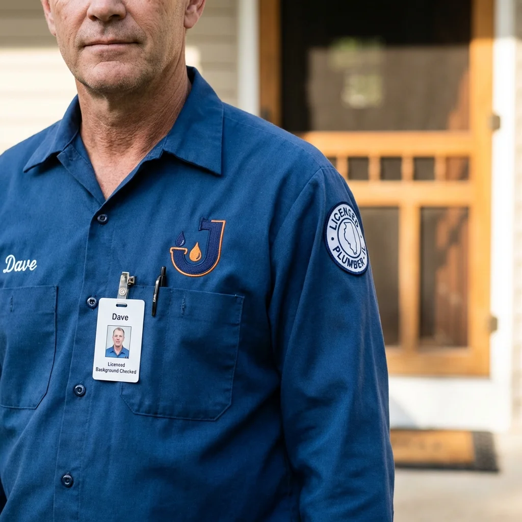 Licensed plumber showing ID badge in Harrodsburg, KY