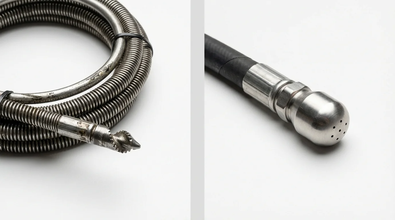 Drain snake cable and hydro jetting nozzle used for drain cleaning in Harrodsburg, KY