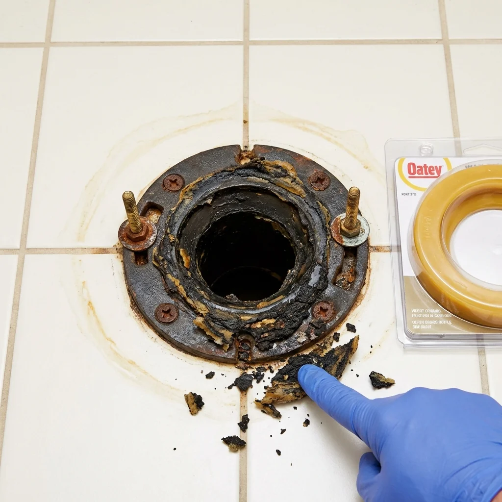 Failed wax ring showing water seepage at the base of a toilet in a Harrodsburg, KY home