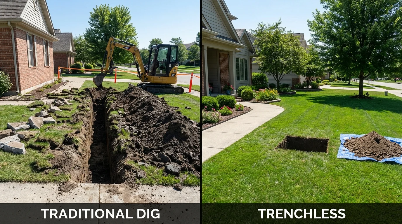 Trenchless sewer repair with minimal yard damage versus traditional excavation in Harrodsburg, KY